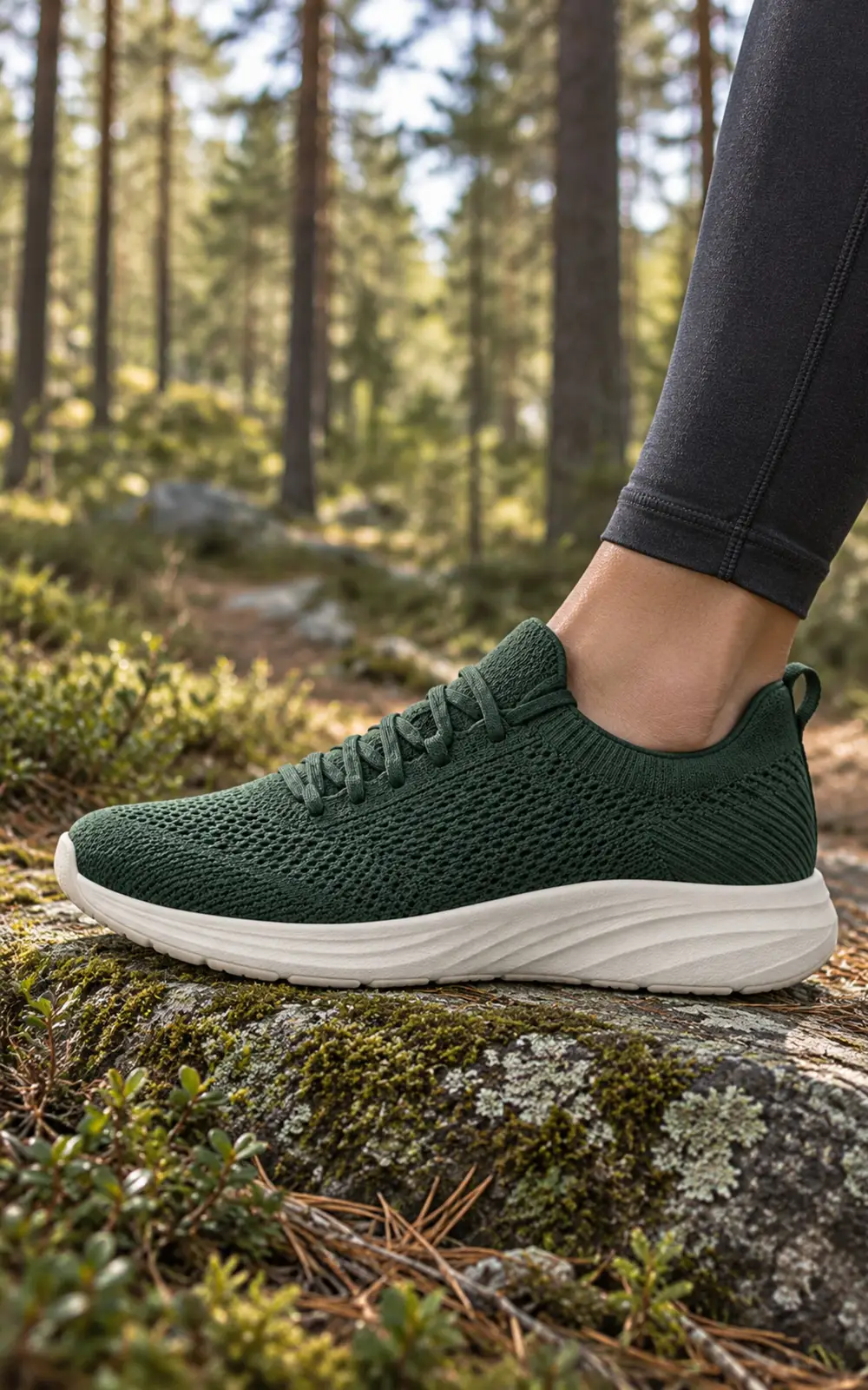 Trail runner on a forest path, tall